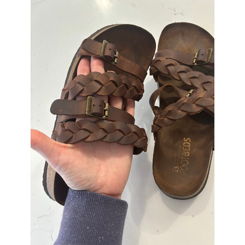 White Mountain Holland leather sandal footbeds sz 7.5 W boho Brown braided - Picture 7 of 8